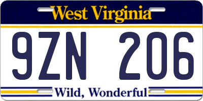 WV license plate 9ZN206