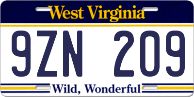 WV license plate 9ZN209