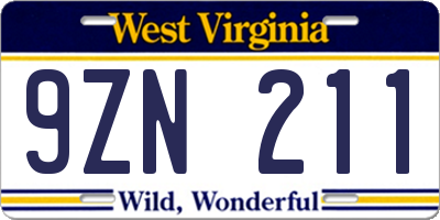 WV license plate 9ZN211