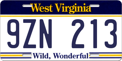 WV license plate 9ZN213