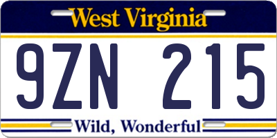 WV license plate 9ZN215
