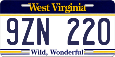 WV license plate 9ZN220