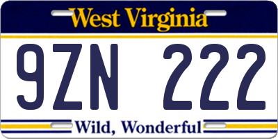 WV license plate 9ZN222