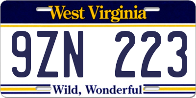 WV license plate 9ZN223