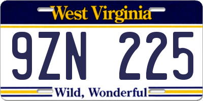 WV license plate 9ZN225