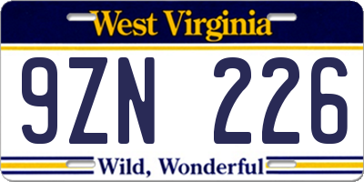WV license plate 9ZN226