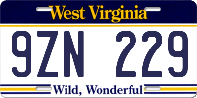 WV license plate 9ZN229