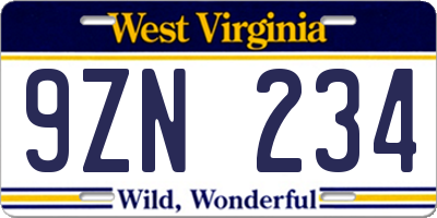 WV license plate 9ZN234