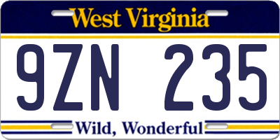 WV license plate 9ZN235