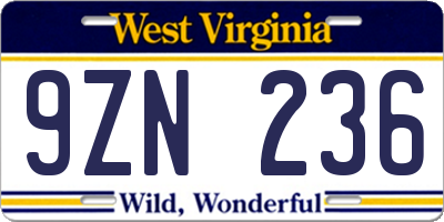 WV license plate 9ZN236