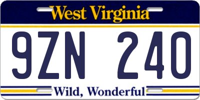 WV license plate 9ZN240
