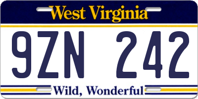 WV license plate 9ZN242