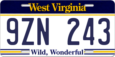 WV license plate 9ZN243
