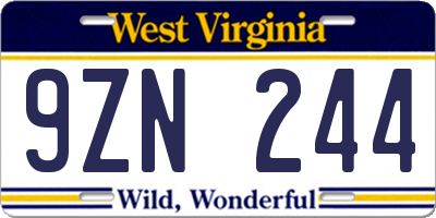 WV license plate 9ZN244
