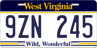 WV license plate 9ZN245