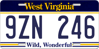 WV license plate 9ZN246