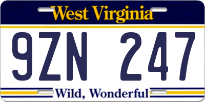 WV license plate 9ZN247
