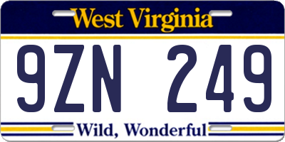 WV license plate 9ZN249