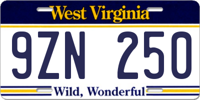 WV license plate 9ZN250