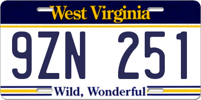 WV license plate 9ZN251