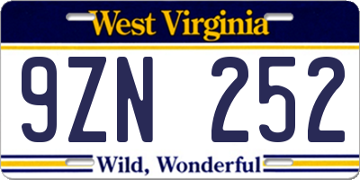 WV license plate 9ZN252