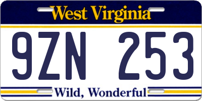 WV license plate 9ZN253