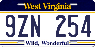 WV license plate 9ZN254