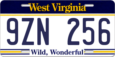 WV license plate 9ZN256