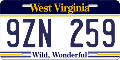 WV license plate 9ZN259
