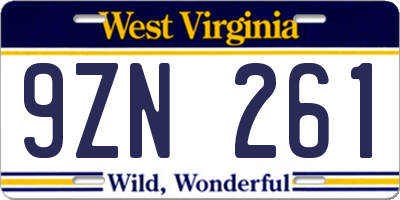 WV license plate 9ZN261