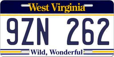 WV license plate 9ZN262