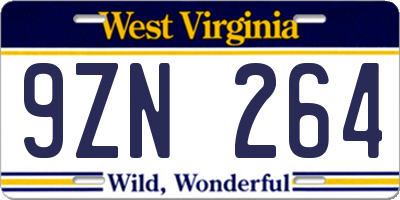 WV license plate 9ZN264