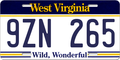 WV license plate 9ZN265