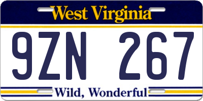 WV license plate 9ZN267