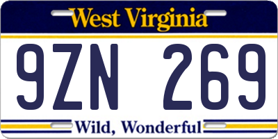 WV license plate 9ZN269