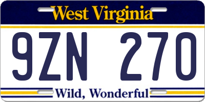 WV license plate 9ZN270