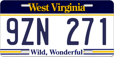 WV license plate 9ZN271