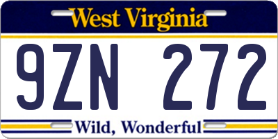WV license plate 9ZN272
