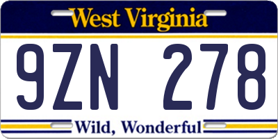 WV license plate 9ZN278