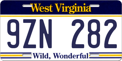 WV license plate 9ZN282