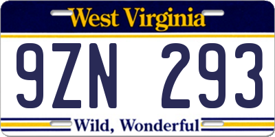 WV license plate 9ZN293