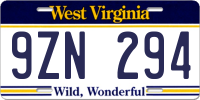 WV license plate 9ZN294