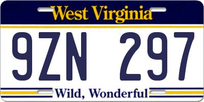 WV license plate 9ZN297