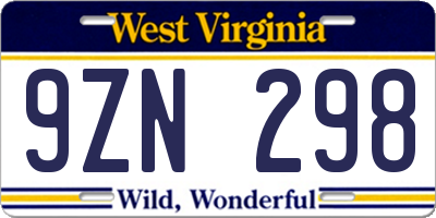 WV license plate 9ZN298