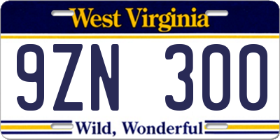 WV license plate 9ZN300