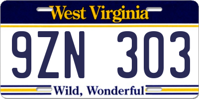 WV license plate 9ZN303