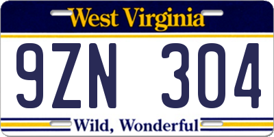 WV license plate 9ZN304
