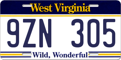 WV license plate 9ZN305
