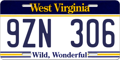 WV license plate 9ZN306