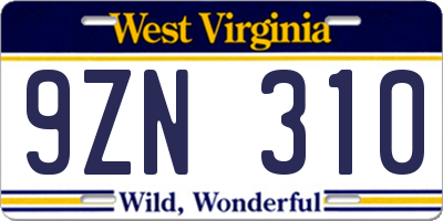 WV license plate 9ZN310
